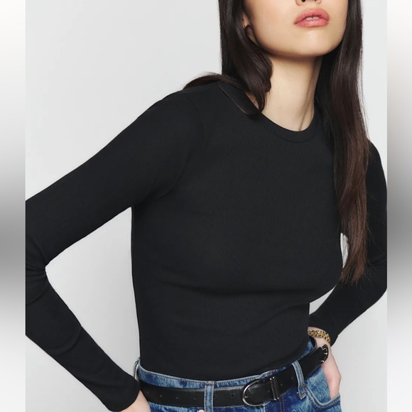 Tops - NWOT Reformation Jeans Davy Black Long Sleeve Women's Top Tee T-Shirt Size Large